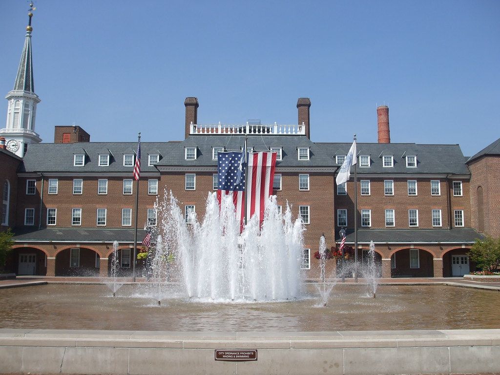 Alexandria City Hall fountain in Old Town Alexandria, Virginia