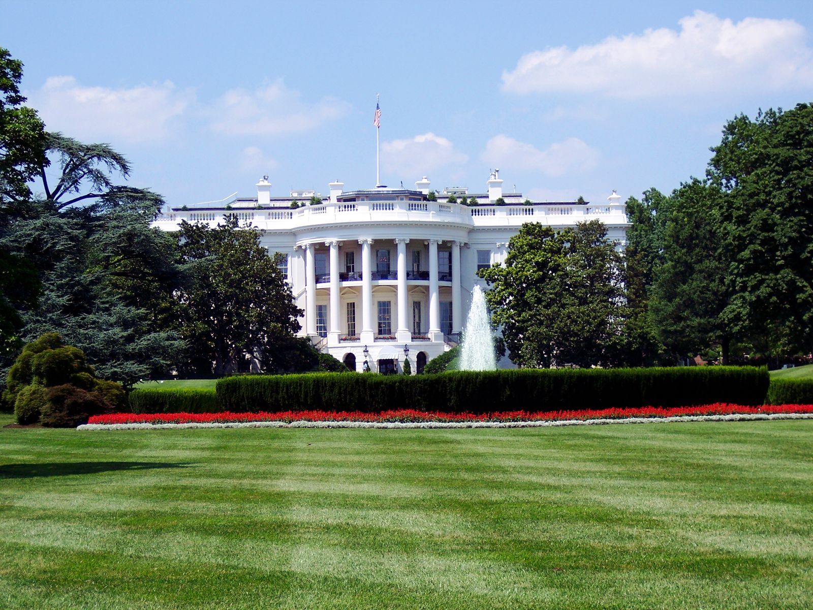 The White House and South Lawn in downtown Washington DC
