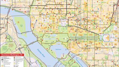 Detailed Washington DC map showing downtown neighborhoods and landmarks served by TotalMGT Janitorial Services